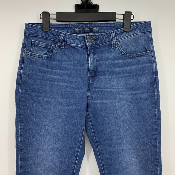 Michael Kors Jeans Izzy Skinny Blue Denim Raw Fray Hem Mid Rise - Picture 2 of 9